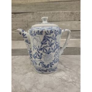 Vintage Pier 1 Imports 7" Tall White w/Blue Floral Design Porcelain Teapot